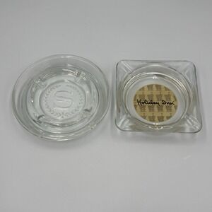 Vintage Hotel Ashtrays Sheraton‎ & Holiday Inn Glass Ashtrays Lot Of 2 Man Cave